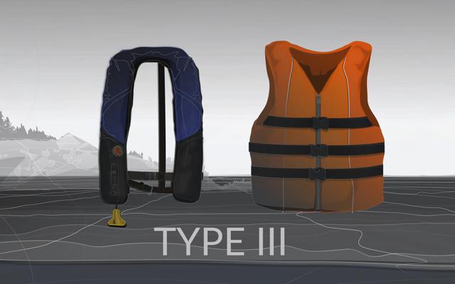 A graphic showing two Type II life jackets / PFDs