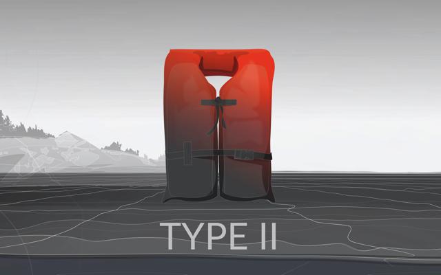 Illustration of a Type II life jacket / PFD, types of life jackets concept.