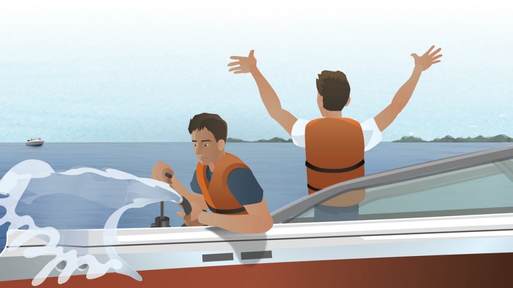 Boat operators signaling their need for help from a sinking boat