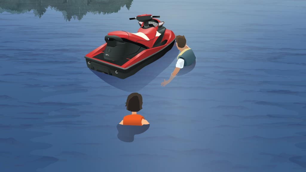 How to re-board a personal watercraft from deep water
