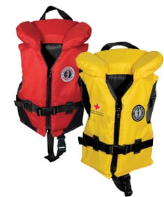 Two life jackets against a white background
