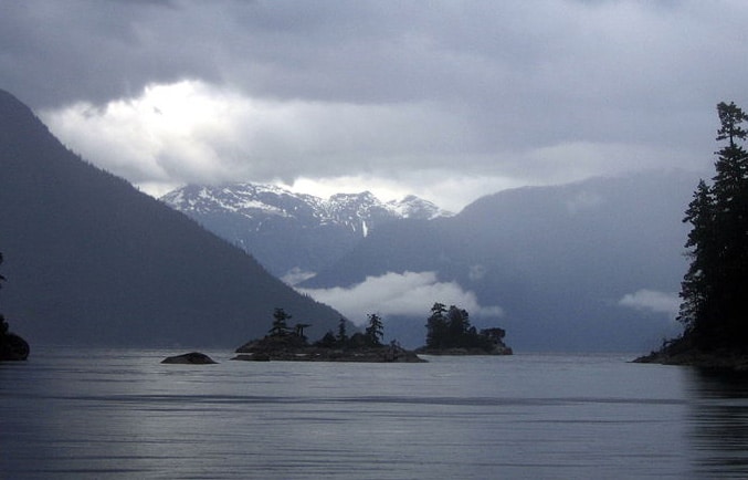 The water, trees, and mountains of Desolation Sound.