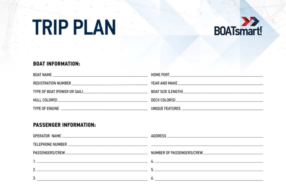 Illustration of a blank Trip Plan, use this tool to help others find you after a boat accident concept.