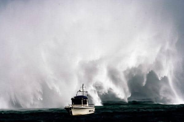 A boat in a storm.