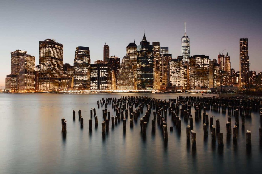 A view of NYC from the water, boating in New York concept.
