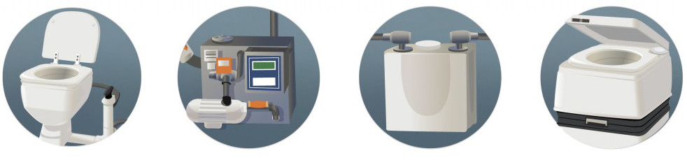 Illustrations of toilet systems for a boat, protect the marine environment concept.