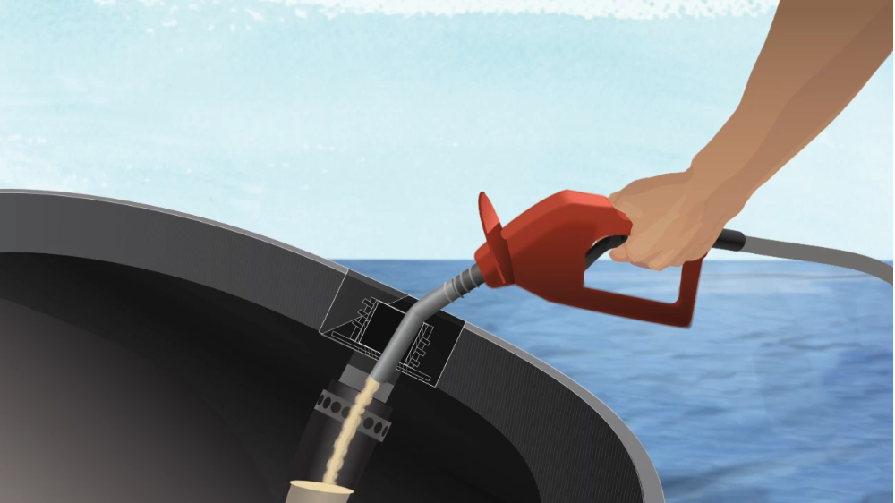 An illustration of filling fuel tanks while winterizing
