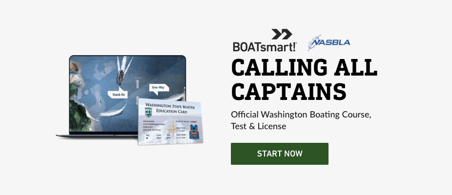 Graphic highlighting the BOATsmart!-Washington, learn about Washington State boating and drinking laws.