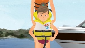 Illustration of a child following North Carolina's life jacket laws by wearing a properly fitted life jacket