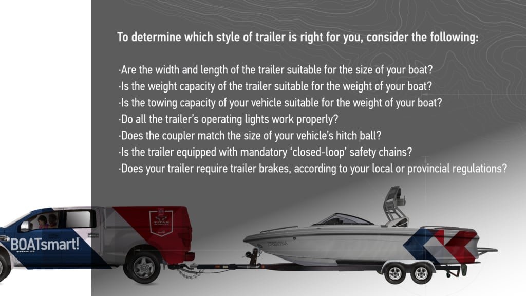 Illustration of a truck trailering a boat. Includes safety instruction on boat trailering which are also shown below in the text.