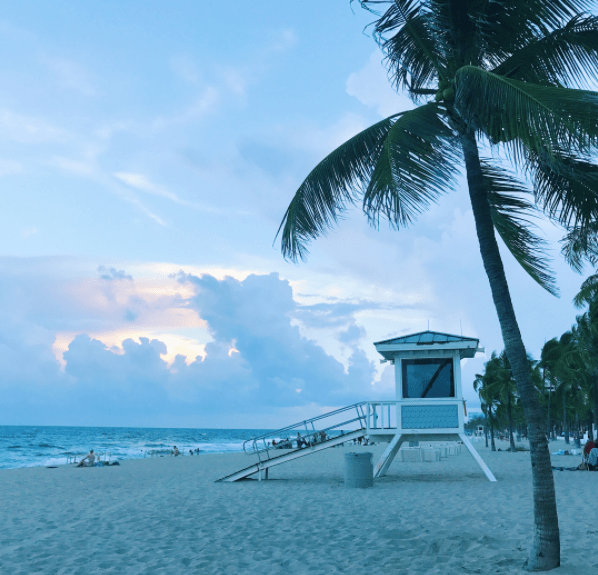 Image of a beach at sunset. 