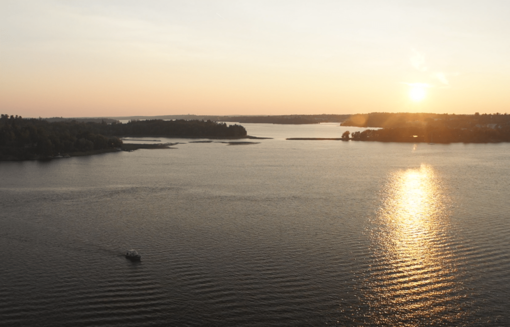 Aerial view of a lake, boating in Canada concept. 