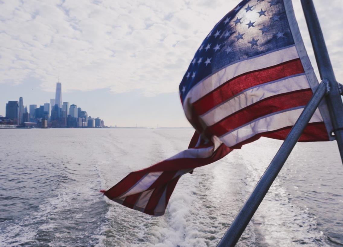 American flag on a boat in New York