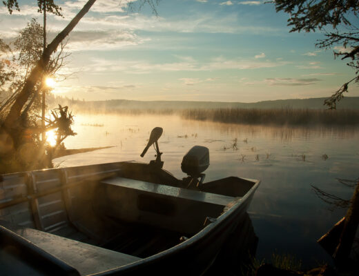 Small boat on lake in Alberta