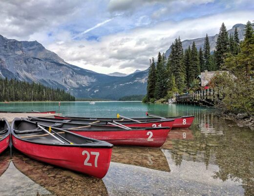 Canoes on a lake in British Columbia