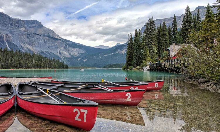 Canoes on a lake in British Columbia