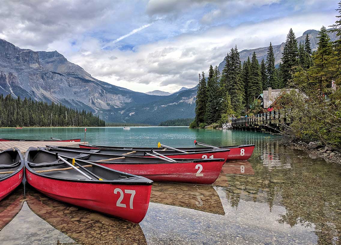 Canoes on a lake in British Columbia