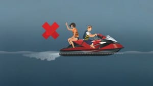 Illustration of boaters riding on a PWC demonstrating reckless boat operation