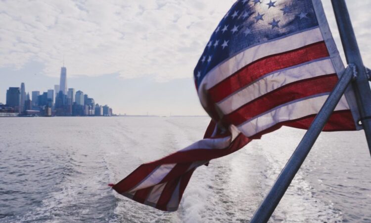 American flag on a boat in New York