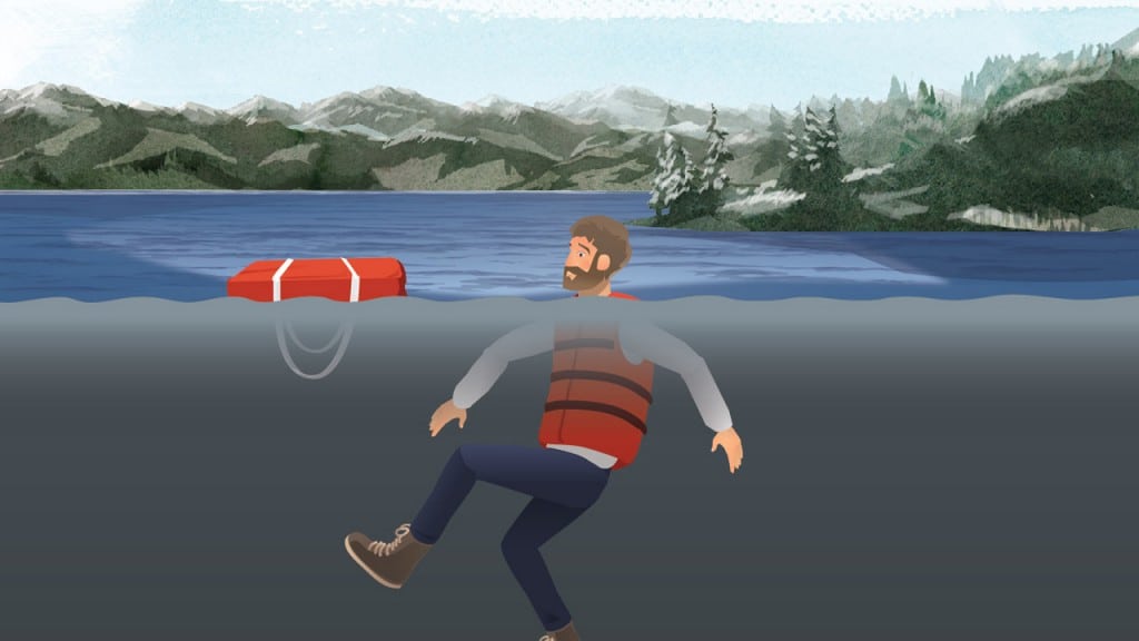 Boater who has fallen into cold water