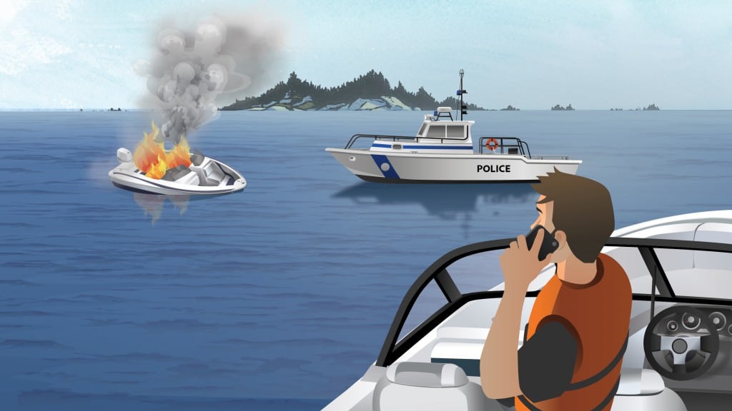 Boater calling for help for a boat fire