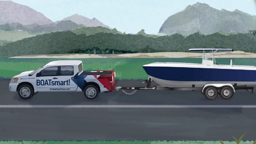 Truck trailering a boat